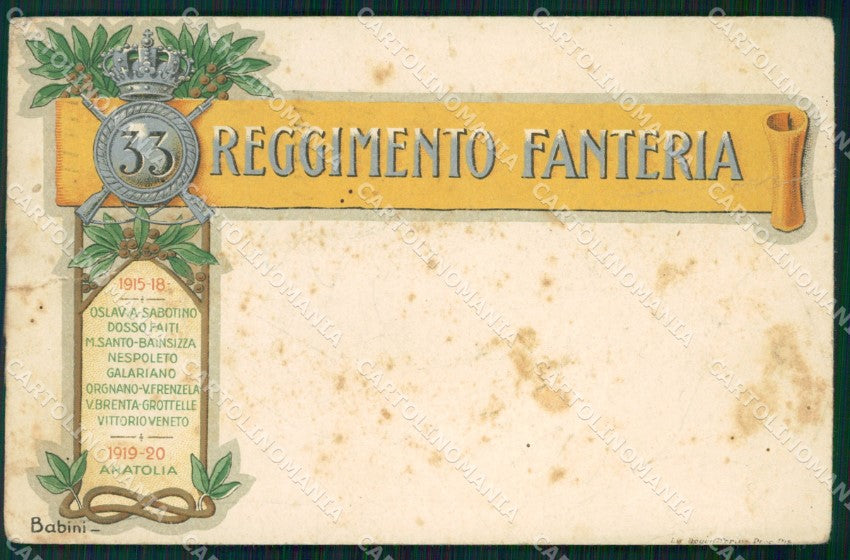 Militari Reggimentali 33º Reggimento Fanteria Babini PIEGATA cartolina XF4768 – fronte