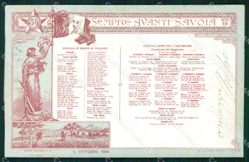 Militari Reggimentali 34º Reggimento Fanteria 1904 cartolina XF4789 – fronte