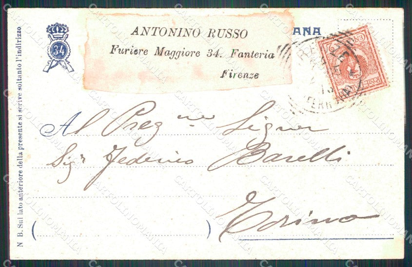 Militari Reggimentali 34º Reggimento Fanteria 1904 cartolina XF4789 – retro