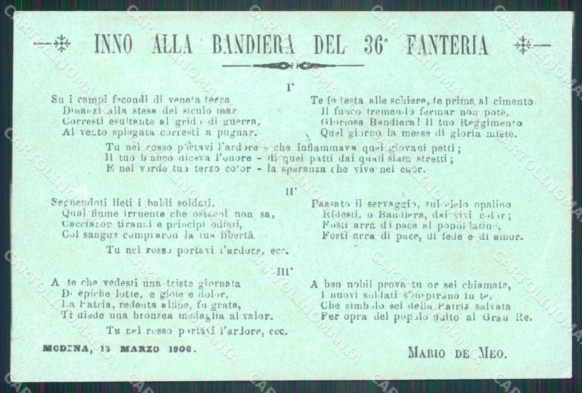 Militari 36º Reggimento Fanteria Anniversario Presa Messina cartolina XF4844 – retro