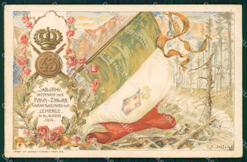 Militari 43º Reggimento Fanteria Sabotino Monte Lemerle 1916 cartolina XF4916 – fronte
