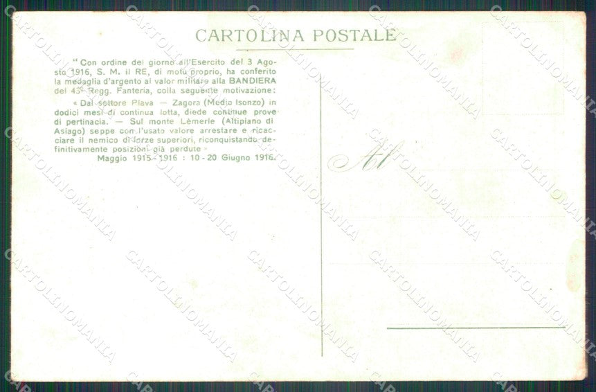 Militari 43º Reggimento Fanteria Sabotino Monte Lemerle 1916 cartolina XF4916 – retro