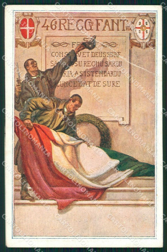 Militari Reggimentali 46º Reggimento Fanteria PIEGATA cartolina XF4943 – fronte