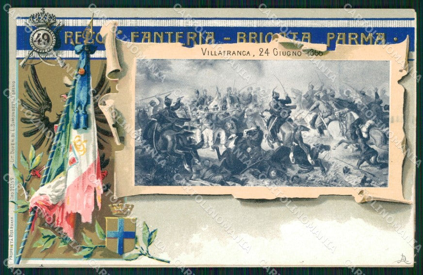 Militari 49º Reggimento Fanteria Villafranca Doppia cartolina XF4990 – fronte