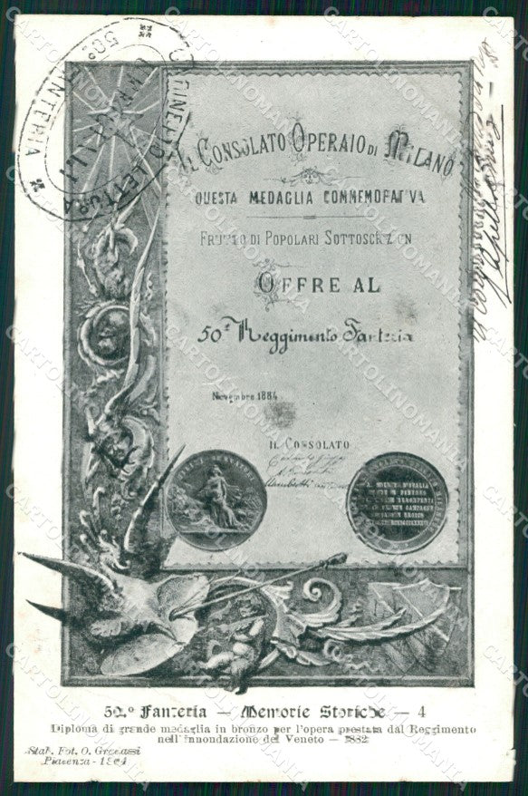 Militari 50º Reggimento Fanteria Consolato Operaio Milano cartolina XF5000 – fronte