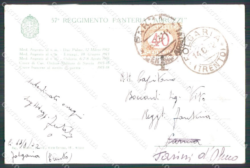 Militari Reggimentali 57º Reggimento Fanteria Abruzzi Duval cartolina XF5120 – retro