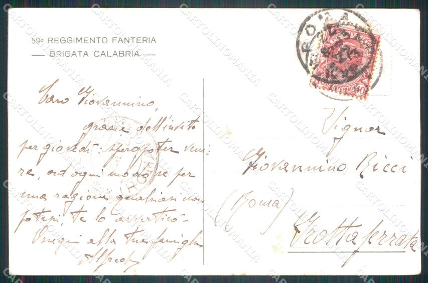 Militari Reggimentali 59º Reggimento Fanteria Brigata Calabria cartolina XF5140 – retro