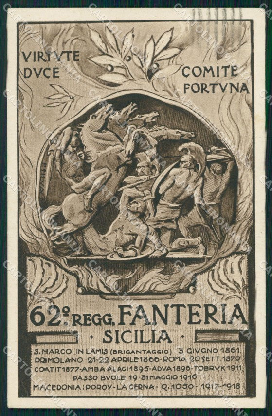 Militari Reggimentali 62º Reggimento Fanteria Sicilia cartolina XF5200 – fronte