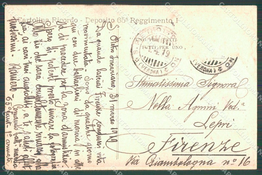 Militari Reggimentali 65º Reggimento Fanteria cartolina XF5234 – retro
