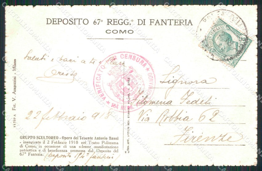 Militari Reggimentali 67º Reggimento Fanteria Como cartolina XF5260 – retro