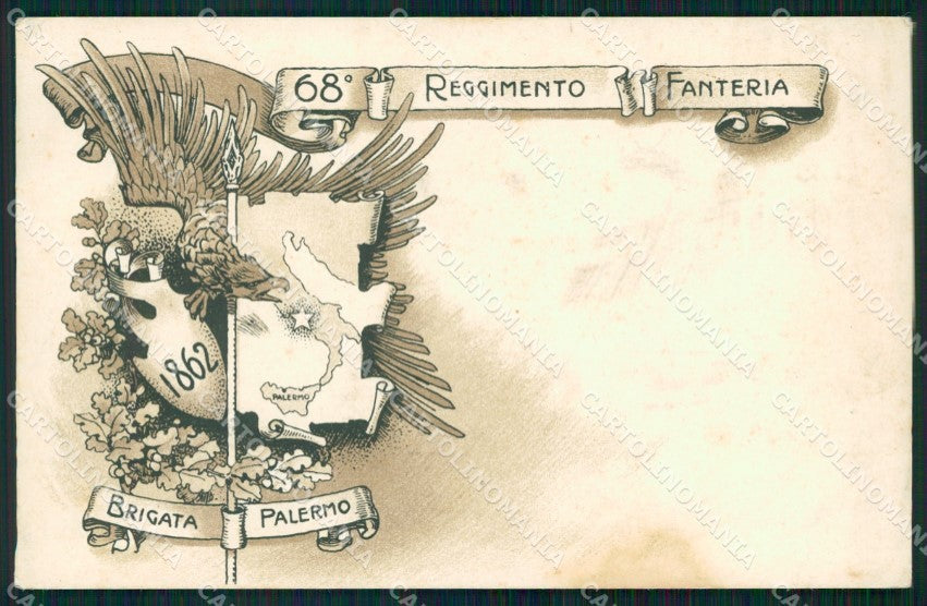 Militari Reggimentali 68º Reggimento Fanteria Brigata Palermo cartolina XF5282 – fronte