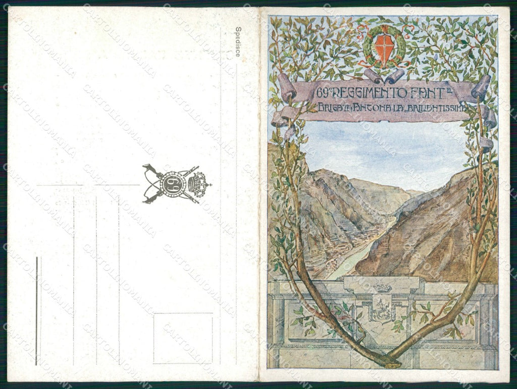 Militari 69º Reggimento Fanteria Brigata Ancona Doppia cartolina XF5299 – fronte