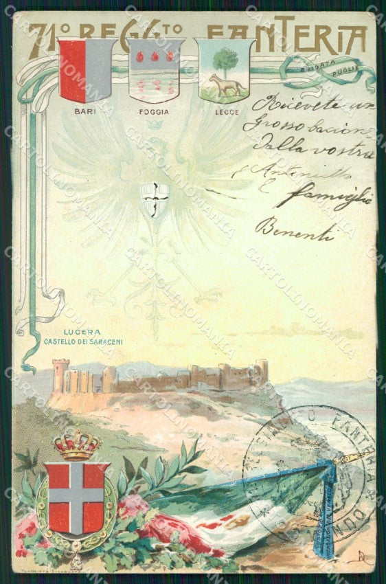 Militari 71º Reggimento Fanteria Lucera Castello Saraceni cartolina XF5358 – fronte