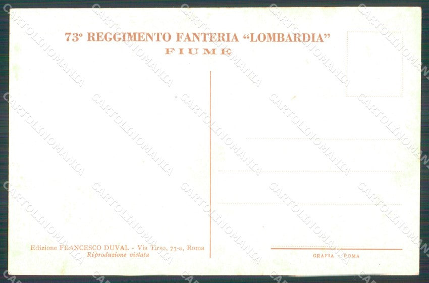 Militari 73º Reggimento Fanteria Lombardia Fiume Duval cartolina XF5380 – retro