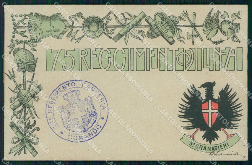 Militari Reggimentali 75º Reggimento Fanteria 5º Granatieri cartolina XF5397 – fronte