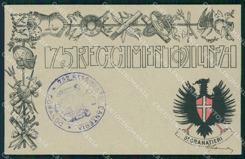 Militari Reggimentali 75º Reggimento Fanteria 5º Granatieri cartolina XF5398 – fronte