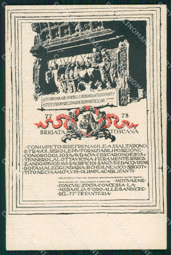 Militari 77º 78º Reggimento Fanteria Brigata Toscana cartolina XF5435 – fronte