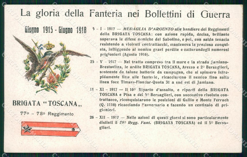 Militari 77º 78º Reggimento Fanteria Brigata Toscana cartolina XF5444 – fronte
