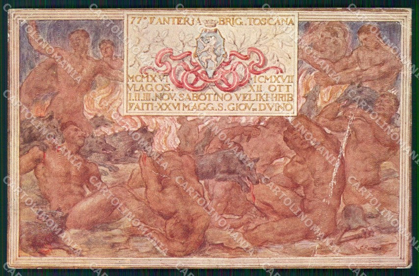 Militari 77º Reggimento Fanteria Brigata Toscana PIEGATA cartolina XF5447 – fronte