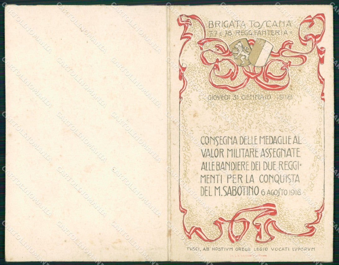 Militari 77º 78º Reggimento Fanteria Brigata Toscana doppia cartolina XF5449 – fronte