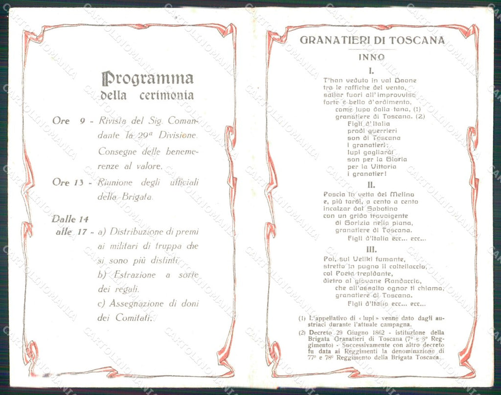 Militari 77º 78º Reggimento Fanteria Brigata Toscana doppia cartolina XF5449 – retro