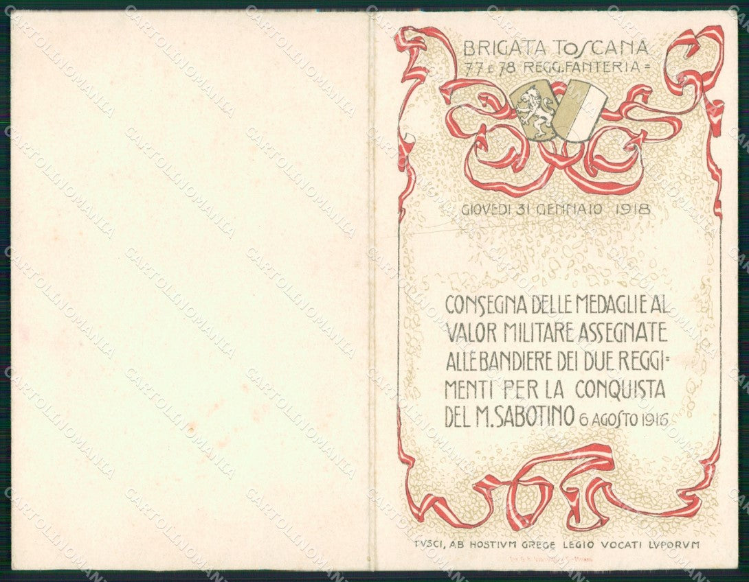 Militari 77º 78º Reggimento Fanteria Brigata Toscana doppia cartolina XF5460 – fronte