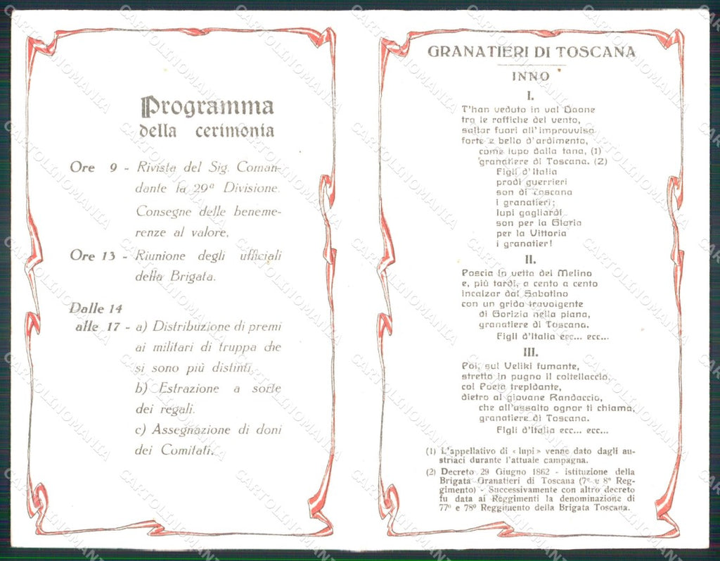 Militari 77º 78º Reggimento Fanteria Brigata Toscana doppia cartolina XF5460 – retro