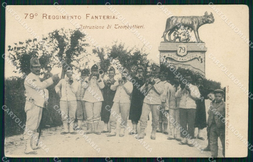 Militari 79º Reggimento Fanteria Istruzione Trombettieri cartolina XF5495 – fronte