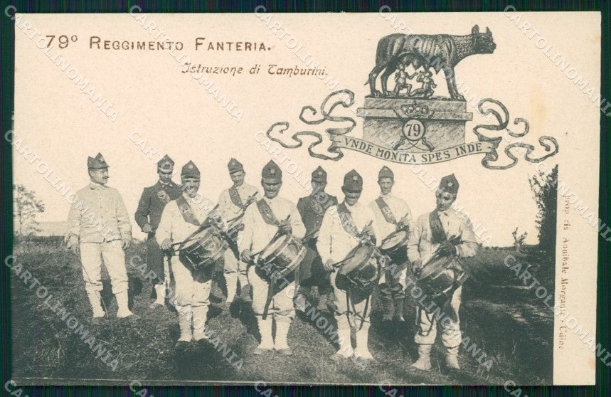 Militari 79º Reggimento Fanteria Istruzione Tamburini cartolina XF5497 – fronte