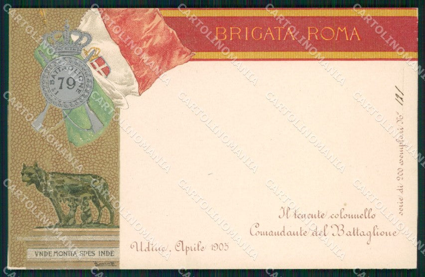 Militari 79º Reggimento Fanteria Brigata Roma I Battaglione cartolina XF5501 – fronte