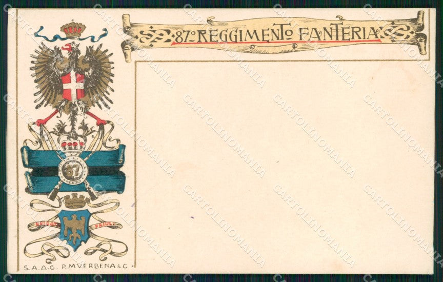 Militari Reggimentali 87º Reggimento Fanteria PIEGHINE cartolina XF5602 – fronte