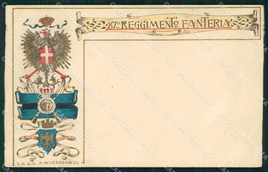 Militari Reggimentali 87º Reggimento Fanteria ABRASA cartolina XF5604 – fronte