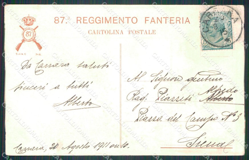 Militari Reggimentali 87º Reggimento Fanteria ABRASA cartolina XF5604 – retro