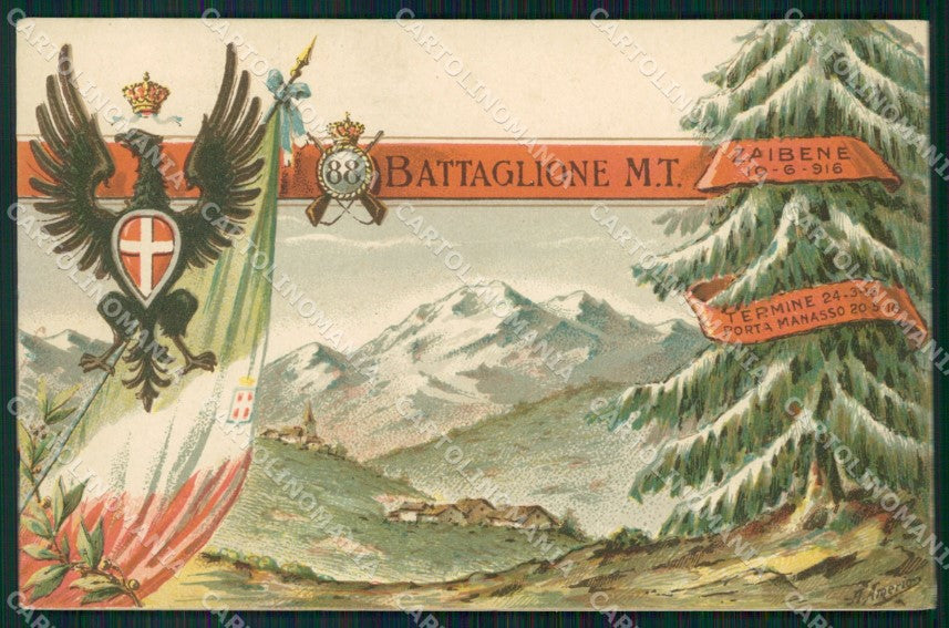 Militari Reggimentali 88º Battaglione M T  SCOLLATA PIEGHINA cartolina XF5612 – fronte