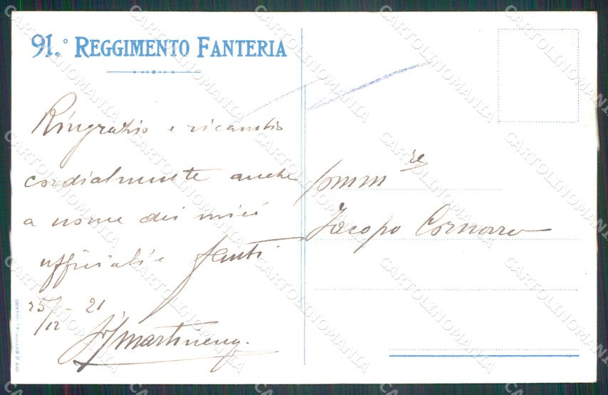 Militari 91º Reggimento Fanteria Brigata Basilicata Cismon cartolina XF5657 – retro