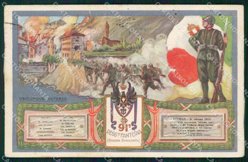 Militari 91º Reggimento Fanteria Basilicata Cismon PIEGATA cartolina XF5662 – fronte