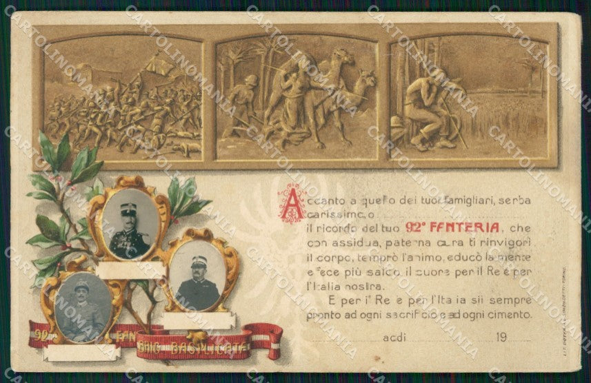 Militari Reggimentali 92º Reggimento Fanteria PIEGHINE cartolina XF5664 – fronte