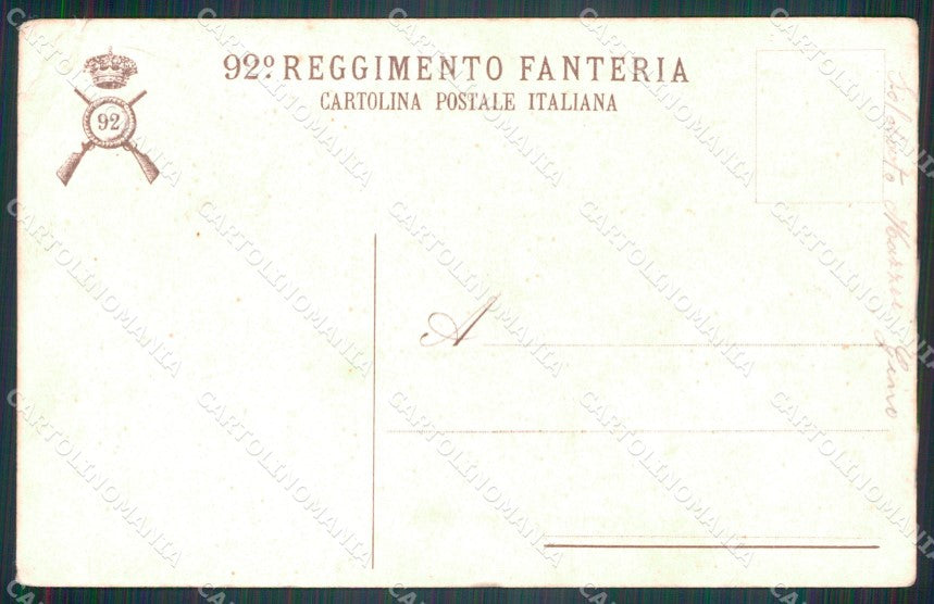 Militari Reggimentali 92º Reggimento Fanteria PIEGHINE cartolina XF5664 – retro