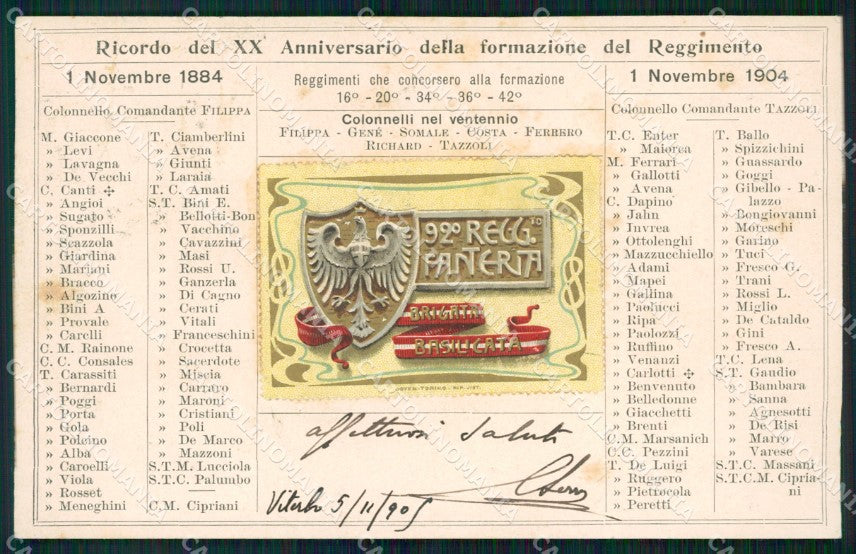 Militari Reggimentali 92º Reggimento Fanteria PIEGHINA cartolina XF5677 – fronte