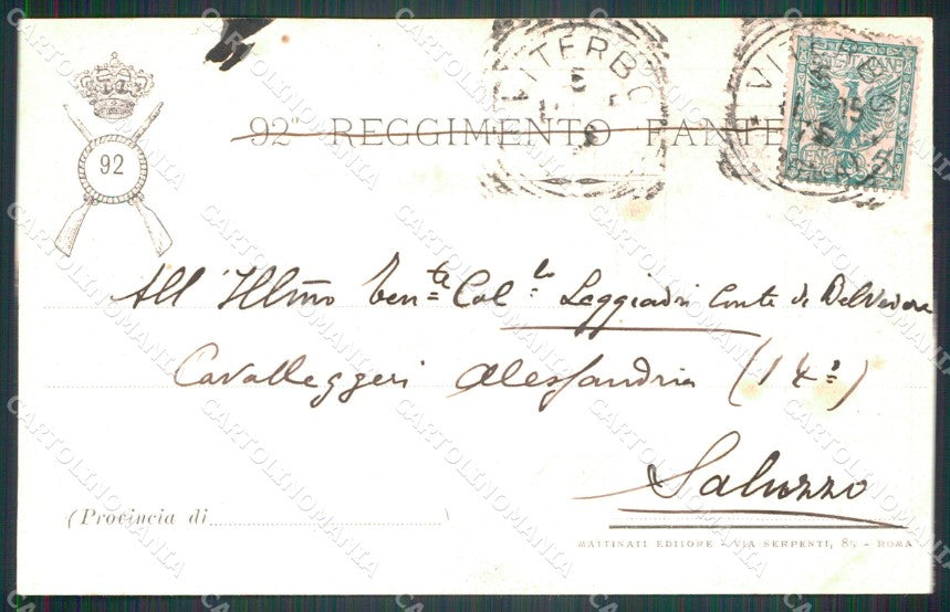 Militari Reggimentali 92º Reggimento Fanteria PIEGHINA cartolina XF5677 – retro
