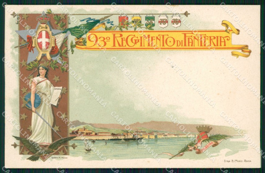 Militari Reggimentali 93º Reggimento Fanteria Messina cartolina XF5685 – fronte