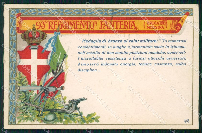 Militari Reggimentali 93º Reggimento Fanteria Brigata Messina cartolina XF5691 – fronte
