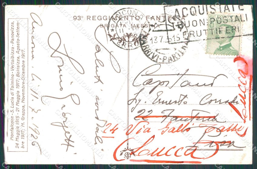 Militari Reggimentali 93º Reggimento Fanteria Brigata Messina cartolina XF5691 – retro