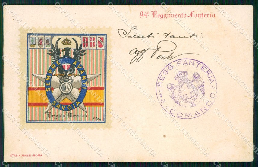 Militari Reggimentali 94º Reggimento Fanteria Brigata Messina cartolina XF5699 – fronte