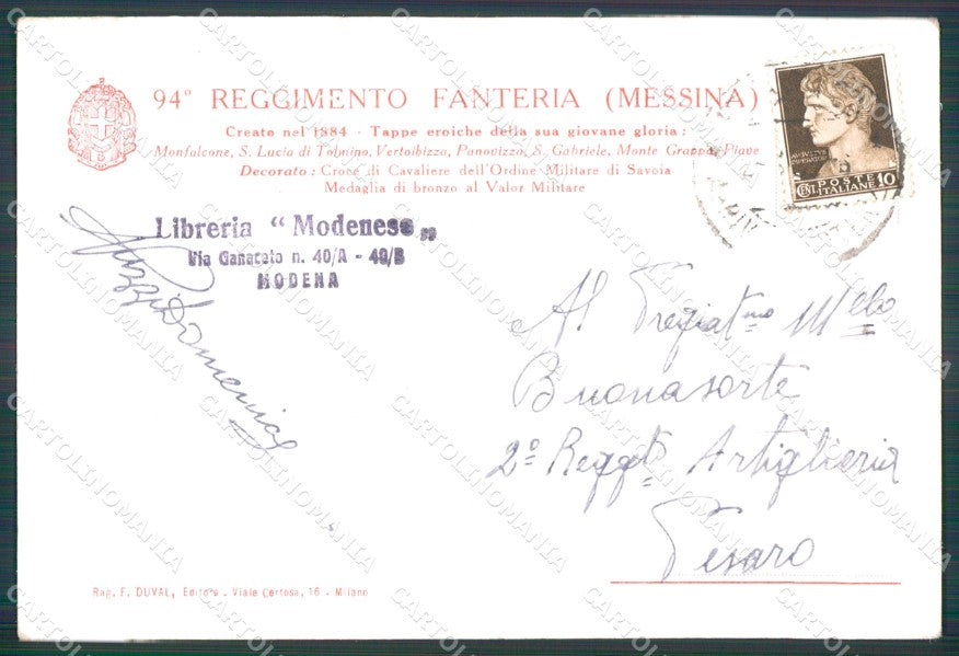 Militari Reggimentali 94º Reggimento Fanteria Pisani PIEGHINA cartolina XF5709 – retro