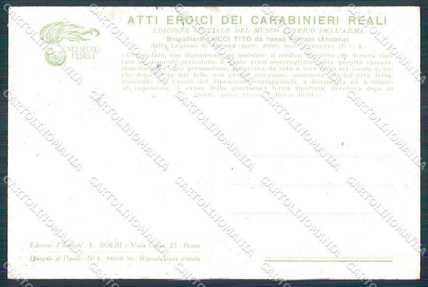 Militari Carabinieri Brigadiere Tito Lucci Pisani cartolina XF6272 – retro