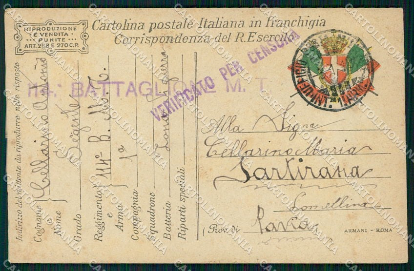 Militari Franchigia 114º Battaglione Milizia Territoriale cartolina XF6309 – fronte