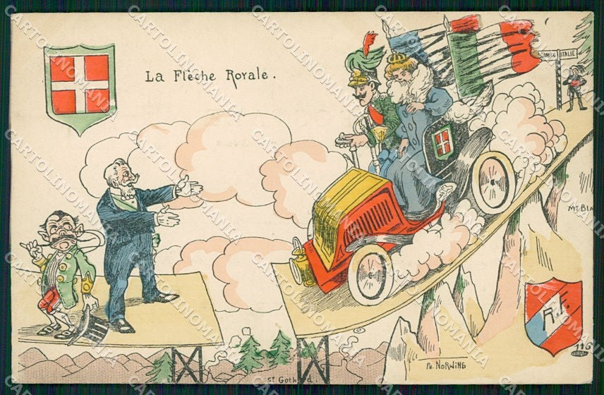 Reali Royalty Savoia Vittorio Emanuele III Loubet San Gottardo cartolina XF6407 – fronte