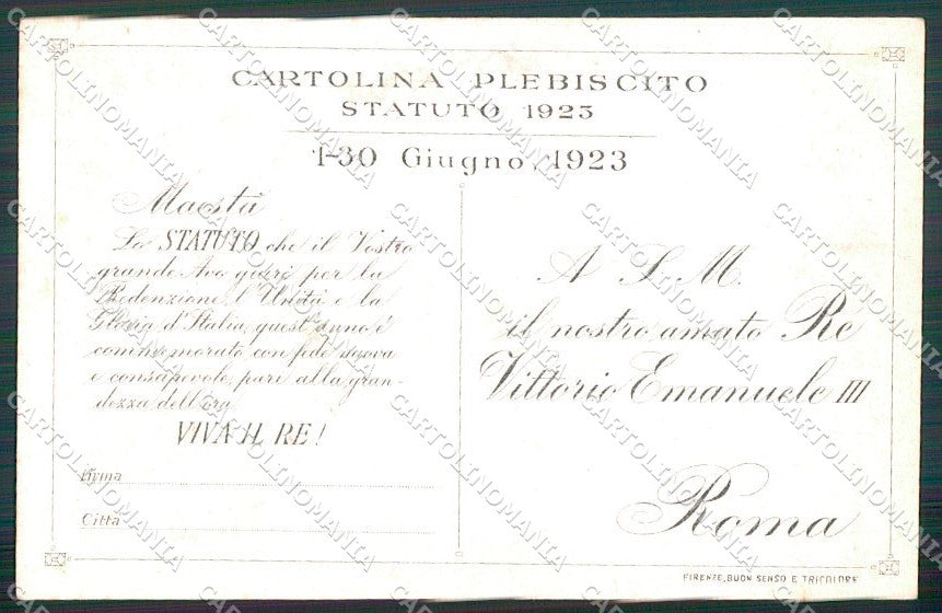 Reali Royalty Savoia Plebiscito Statuto Anichini cartolina XF6409 – retro