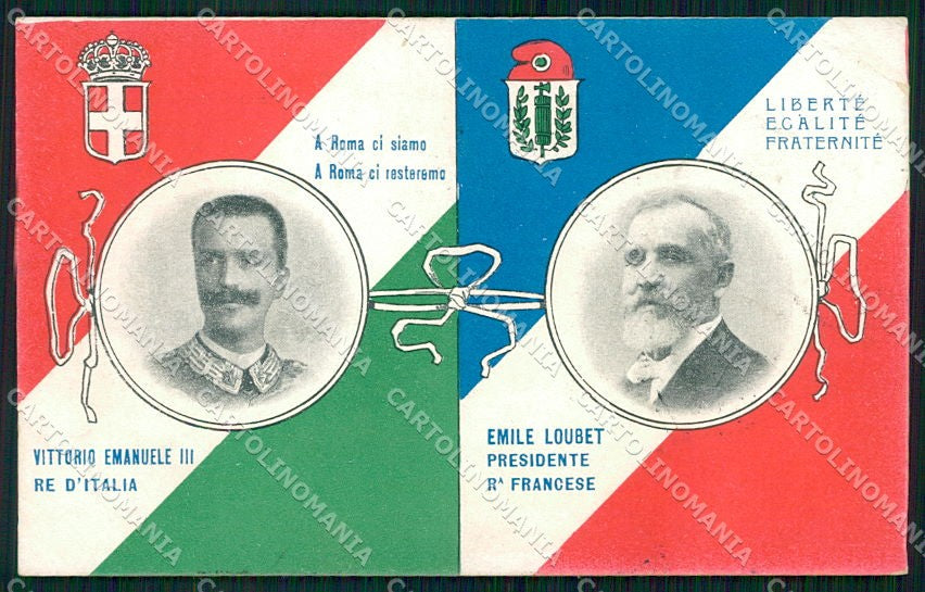 Reali Royalty Savoia Vittorio Emanuele III Loubet Tricolore cartolina XF6441 – fronte
